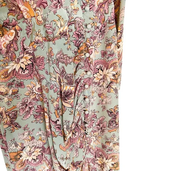 Michelle Stuart Vintage Long Sleeve Floral Button Fit Flare Ruffle Dress Green - Picture 5 of 6